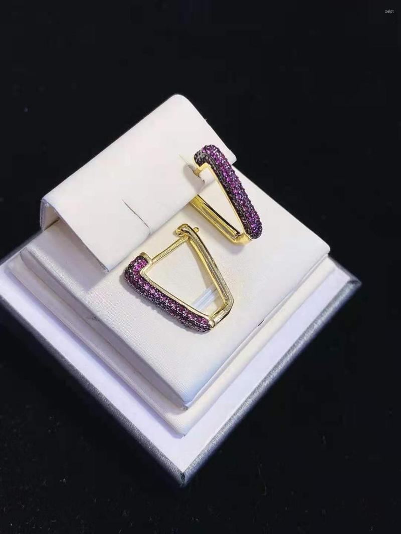 

Dangle Earrings 1Pairs Fashion Geometric Gold-Color CZ Micro Pave Triangle Hoop Women Jewelry