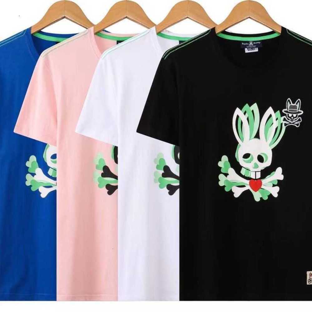 

Psycho Bunny t Shirt 23 New Spring and Summer High-end Fashion Brand Leisure Printing Cotton Embroidery Cartoon Skeleton Rabbit Short Sleeve Men's T-shirt Y0m9, Powder