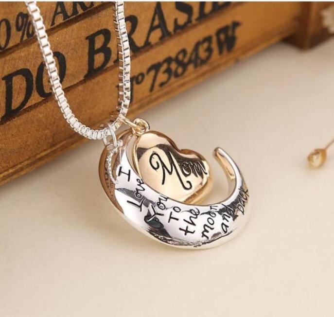 

High Quality Heart Jewelry I Love You To The Moon And Back Mom Pendant Necklace Mother Day Gift Whole Fashion Jewelry GD4631829201