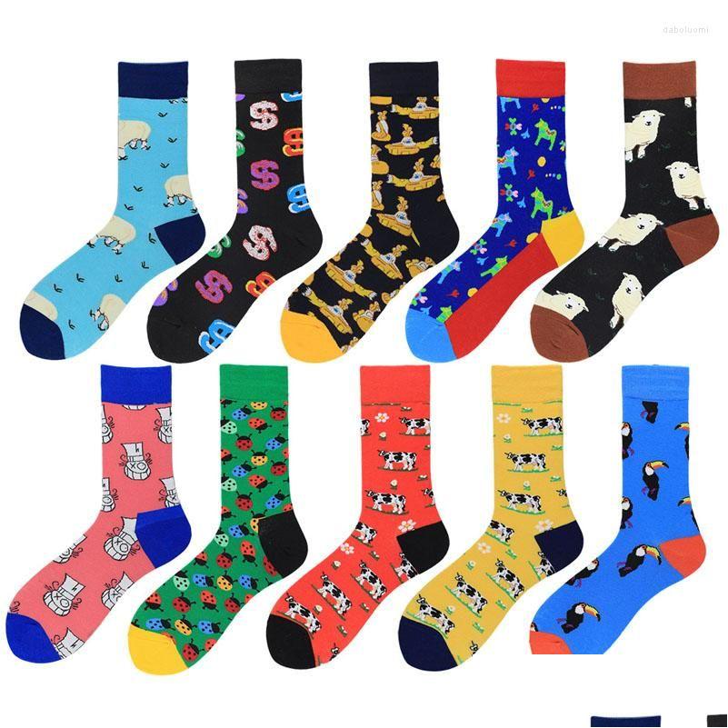 

Men'S Socks Mens Men Cotton Funny Crew Cartoon Animal Sheep Parrot Women Novelty Gift Skateboard Casual Crazy Drop Delivery Apparel Dhozp