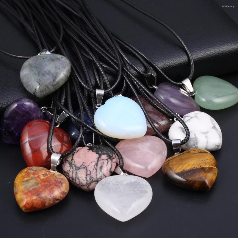 

Pendant Necklaces Natural Stone Pendants Necklace Heart Shape Chakra Healing Crystal Agate Cord Chain For Jewelry Gift Decoration Amulet