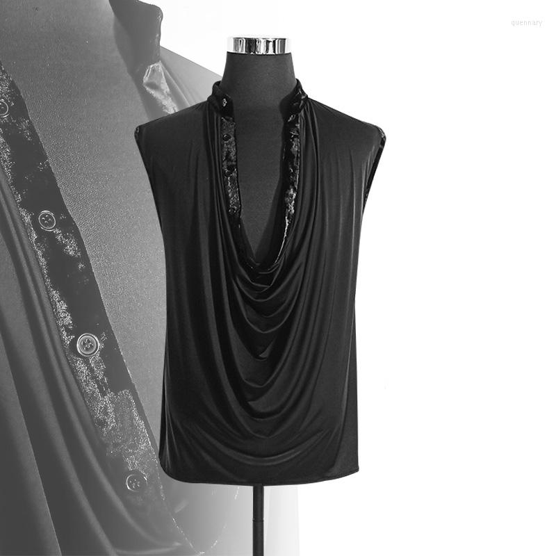 

Stage Wear Adult Male Latin Dance Tops Summer Sleeveless ChaCha Rumba Performance Dancing Clothes Ballroom Practice Dancewear VDB5552