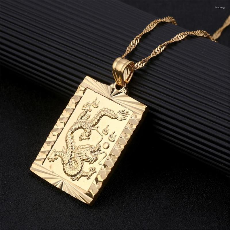 

Pendant Necklaces Gold Color Blessing Necklace In Chinese Dragon Animal Luck Charms Taoism Chain Jewelry