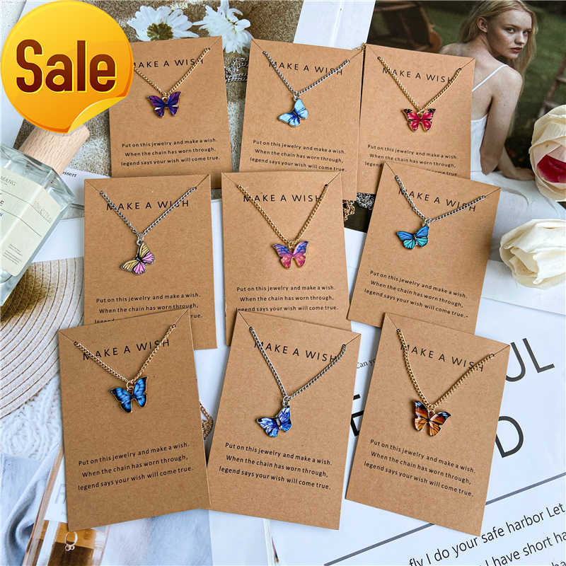 

Finetoo Trendy Multiple Colors Butterfly Necklace Thin Chain Colorful Pendant Necklace for Women Jewelry