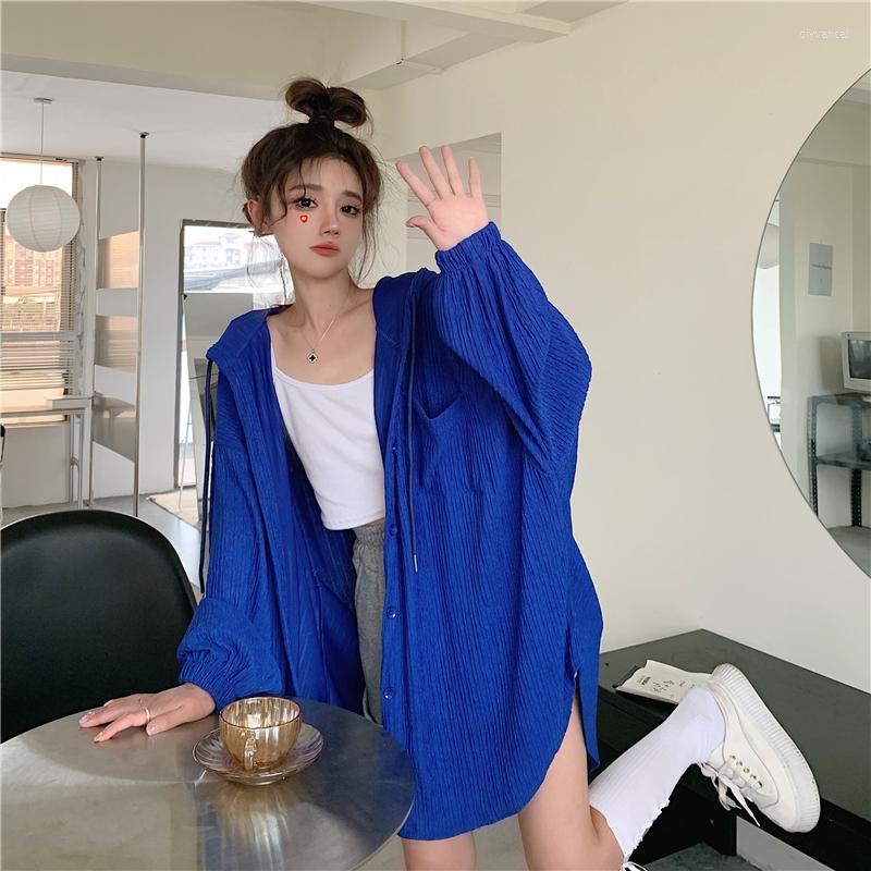 

Women' Blouses Women' Clothing Blue Sunscreen Shirt Outwear Single-breasted Slim Hooded Blouse Korean Fashion Vintage Leisure Coat, Green