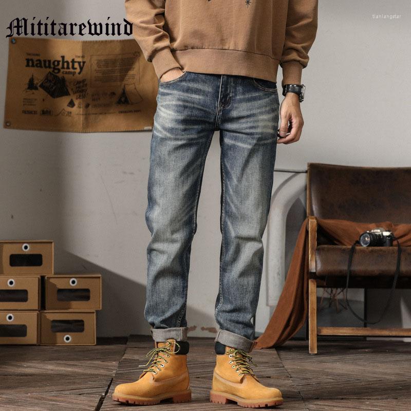 

Men's Jeans Autumn Stretch Simple Vintage Wash Loose Baggy Distressed Pants Straight Ruched High Street Y2k Design Men Casual Trousers, Blue