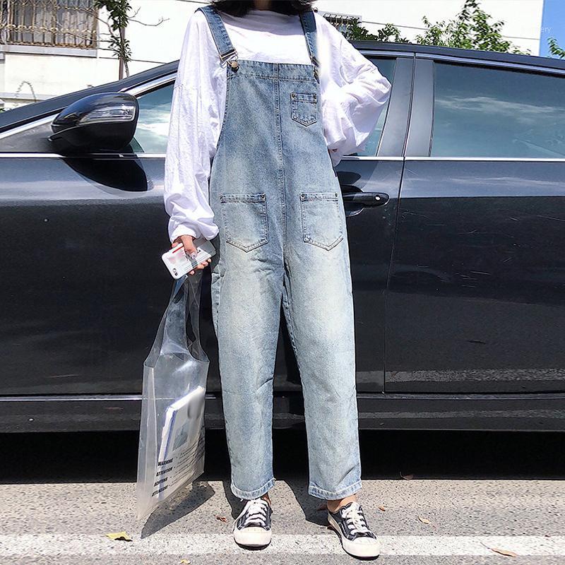 

Women's Jumpsuits & Rompers Women Bib Jeans Overalls Denim Jumpsuit Casual Basic Washed Trousers Leisure Loose Pants Wide Leg, Blue