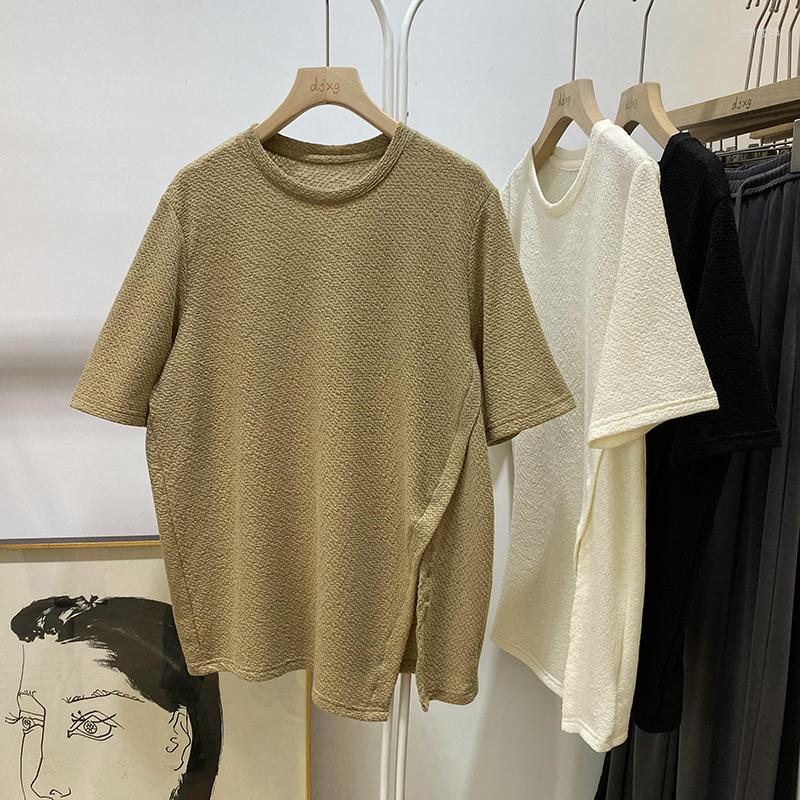 

Women's T Shirts Cotton Irregular Hem Round Neck Short Sleeved T-shirt For Women, Beige