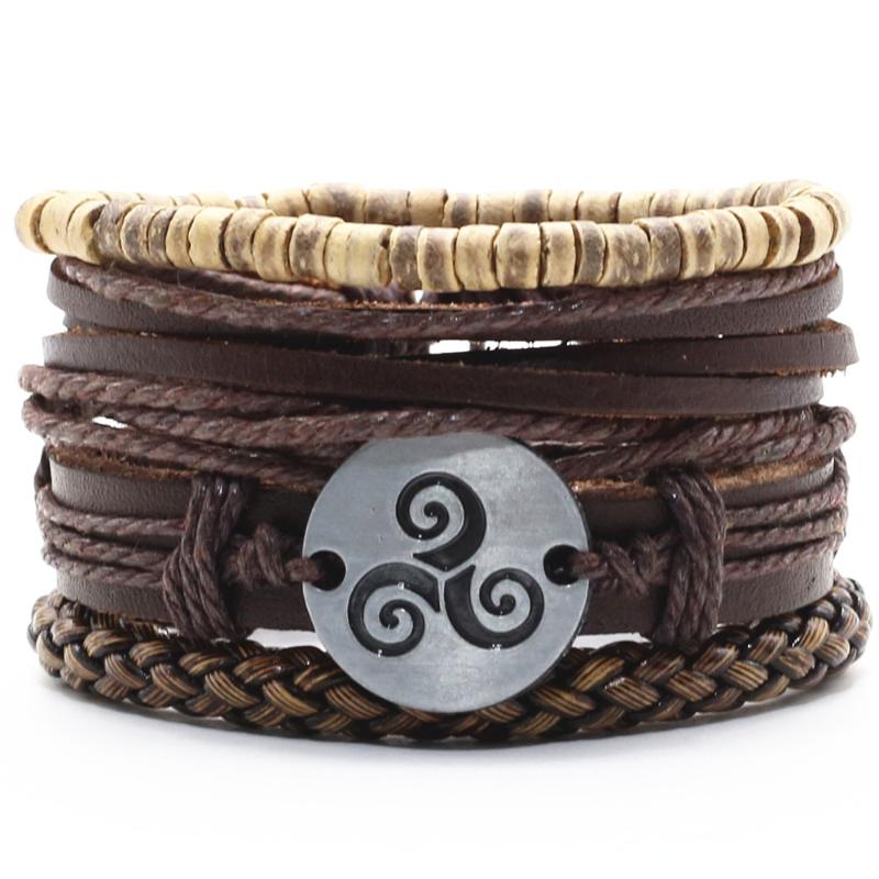 

Tennis Bracelets Vintage 4 Pcs/set Men Leather For Women Bangles Skull Hook Leaf Charm Homme Femme Male Gift Jewelry
