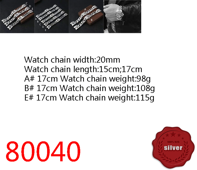 

80040 S925 Sterling Silver Watch Chain Punk Hip Hop Personalized Jewelry Six Star Watch Chain Couple 2.0 Interface Watch Strap Dominant Jewelry