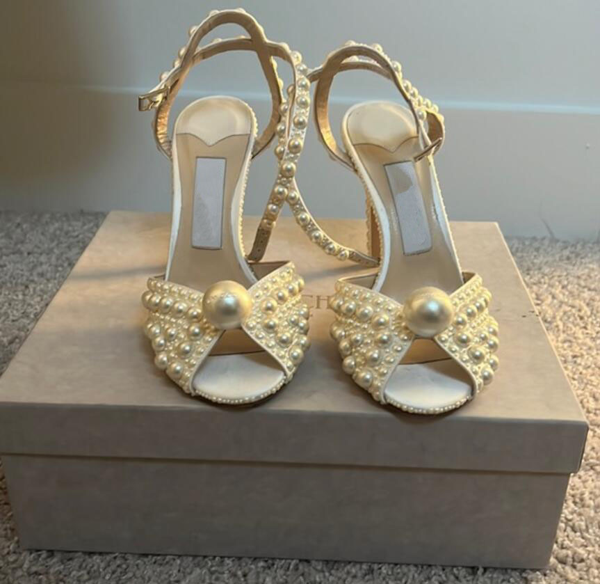 

Women wedding dress sandal SACORA pearl embellished sandal floral lace and pearls ankle strap open toe luxury design pumps handmade shoes with box best sale, 11