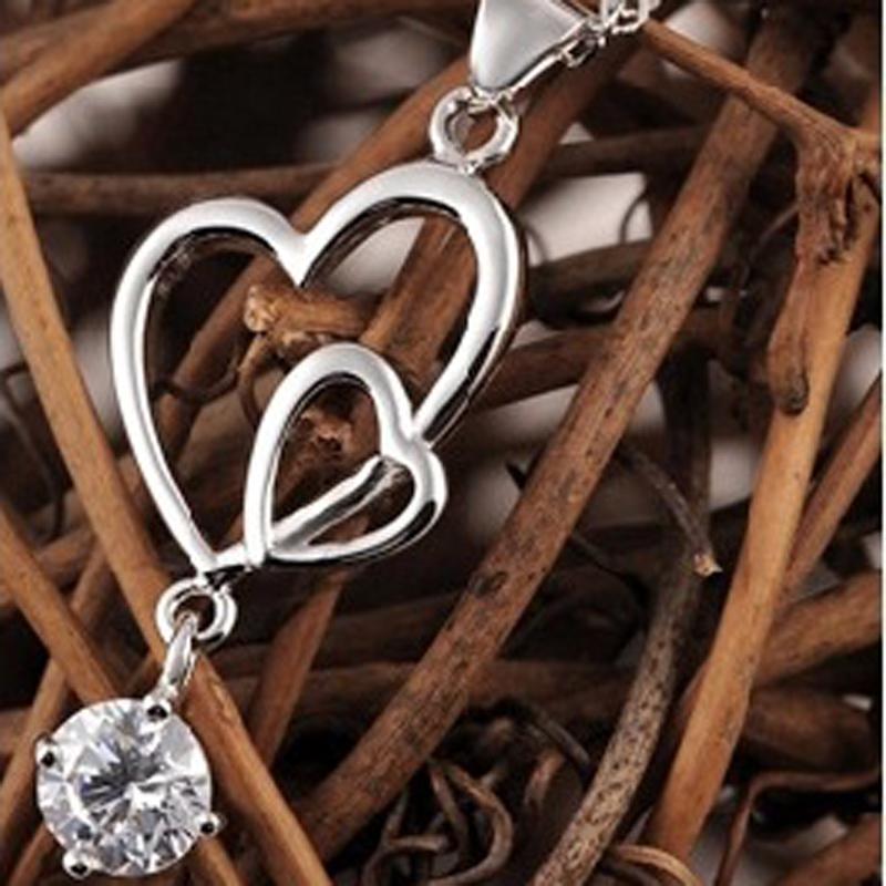 

Pendants Fashion 925 Sterling Silver Necklace Female Wedding Jewelry Two Love Heart Zircon Necklaces Women Engagement Accessories KOFSAC