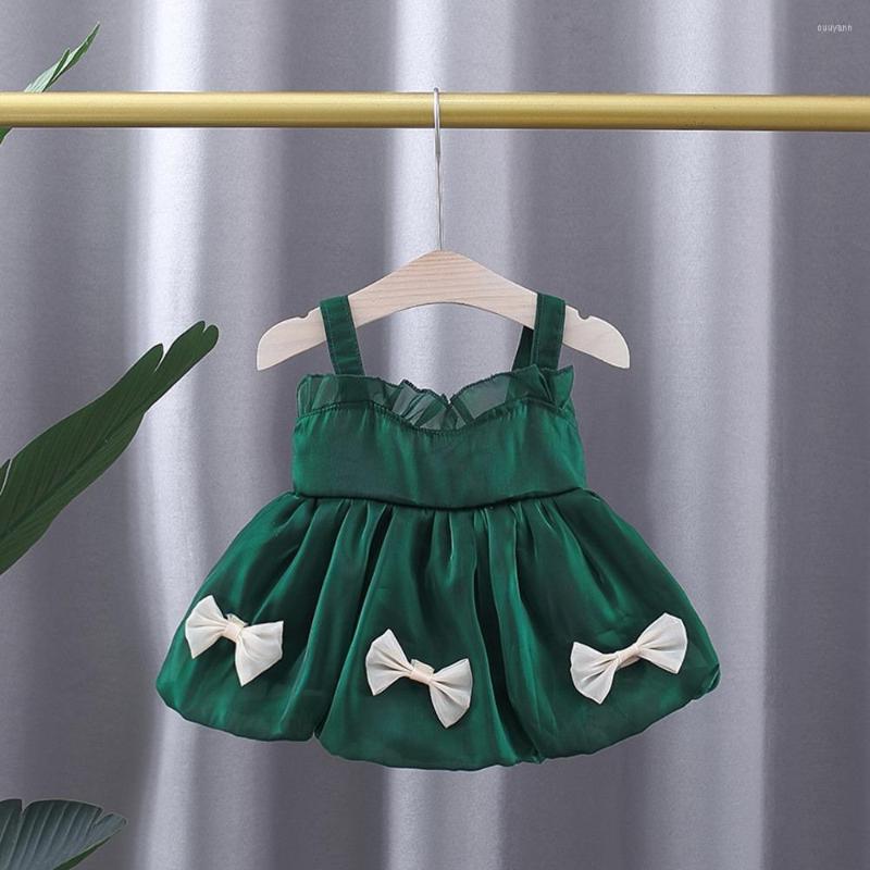 

Girl Dresses Sweet Girls Clothes Kids Princess Dress Summer Bow Spaghetti Straped Sleeveless Baby Infants Party Vestidos ADK2467, Green