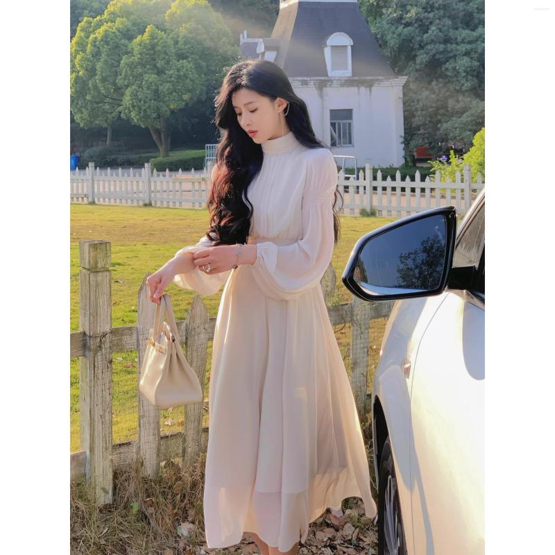 

Casual Dresses 2023 Autumn Winter White Turtleneck Dress Woman Gentle Style High End Design Sense Niche Female Clothing, Gray