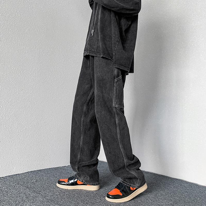 

Men' Jeans Solid Retro Men Hip-Hop Style Wide Pants High Street Denim Trousers Autumn Winter Fashion Streetwear Bottoms Y2K Clothes, Dark blue