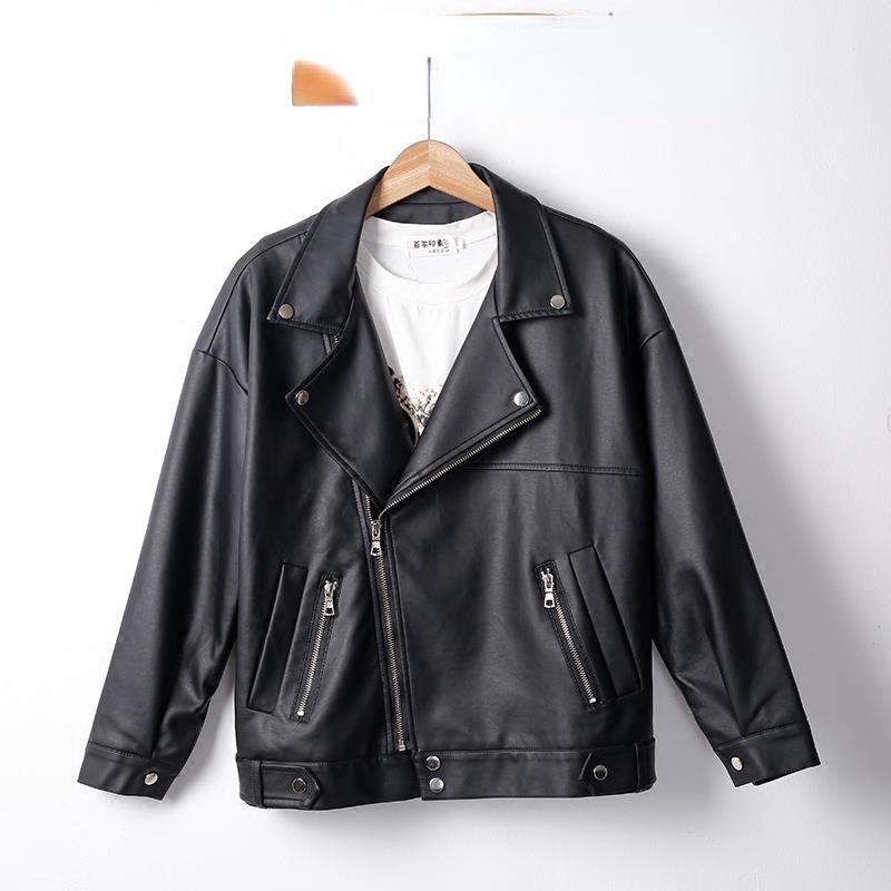 

Women' Leather & Faux Women Loose Pu Jacket Female Black Soft Ladies Street Moto Biker Coat Casual Outerwear A114