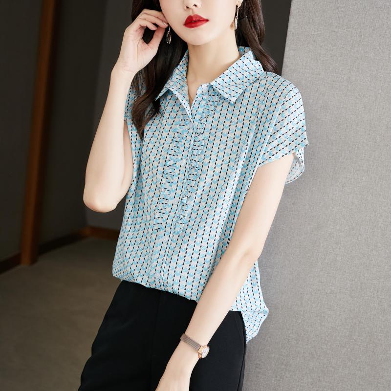 

Women' Blouses Fashion Luxury Ladies Chiffon Shirt France Style Woman Printing Blouse Spring Summer Short Sleeve Tops Blusa Mujer, Picture