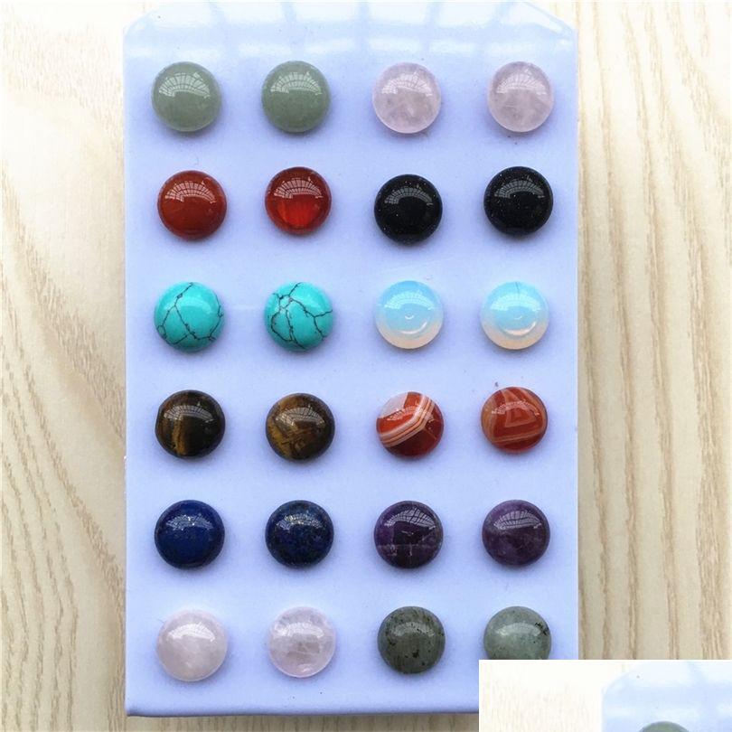 

Stud Simple Trendy Geometric 12Mm Round Mixed Color Natural Stone Earrings For Women Fashion Cute Small Wholesale 12Pair 220713 Drop Dhot6