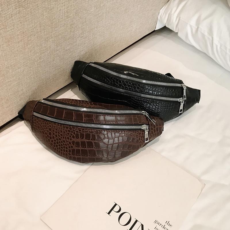

Waist Bags Pu Leather Fanny Pack Women's Belt Bag Female Chest Change Phone Pouch Banana Hip Crocodile Pattern, Beige