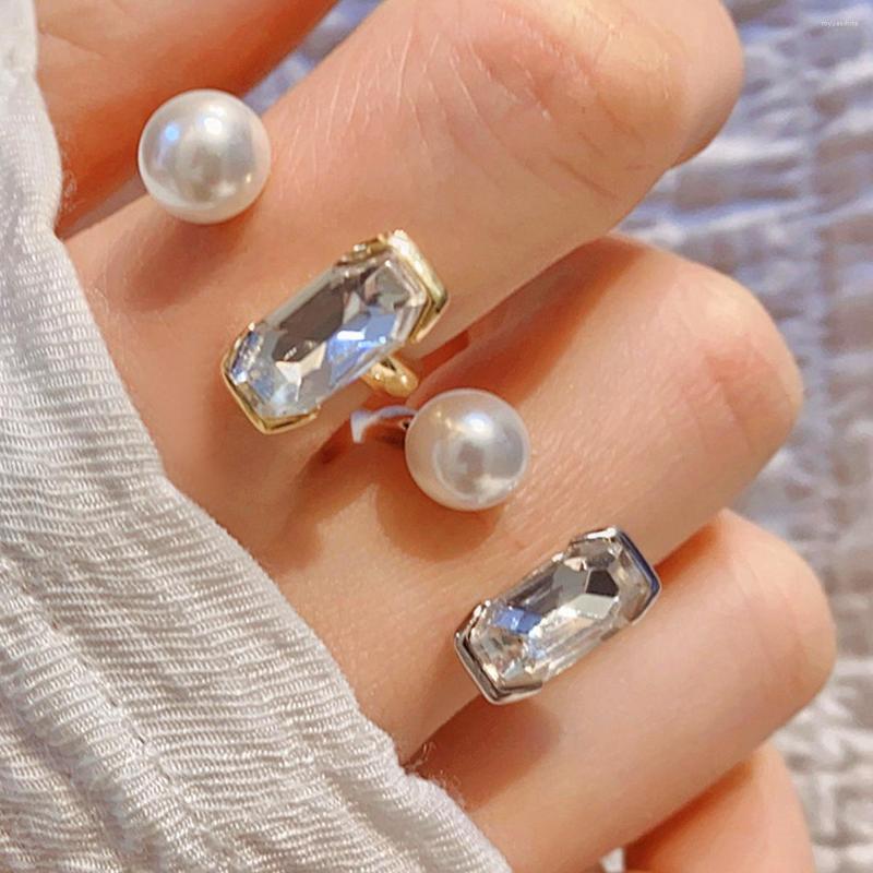 

Wedding Rings Korean Minimalist Simple Classic Open Smooth Trendy Micro Inlaid Top Qualiety Zircon Sweet Peral Adjuistable Gift