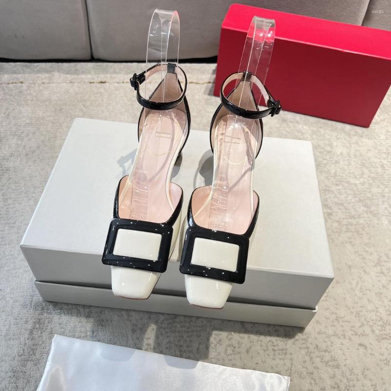 

Sandals 2023 Summer Fashion Square Toe Women Shoes Concise Metal Decor Genuine Leather Sapato Feminino Size 34-40, Picture shown