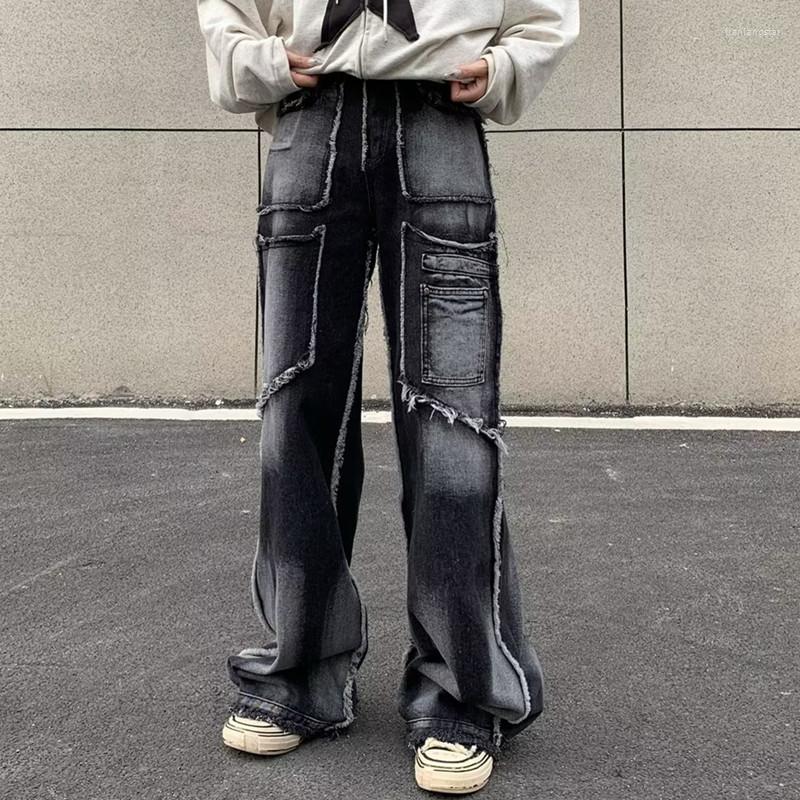 

Men' Jeans 2023 Punk Style Black Washed Straight Loose Men Grunge Pants Y2K Clothes Hip Hop Baggy Gothic Long Trousers Pantalon Homme, Washed black