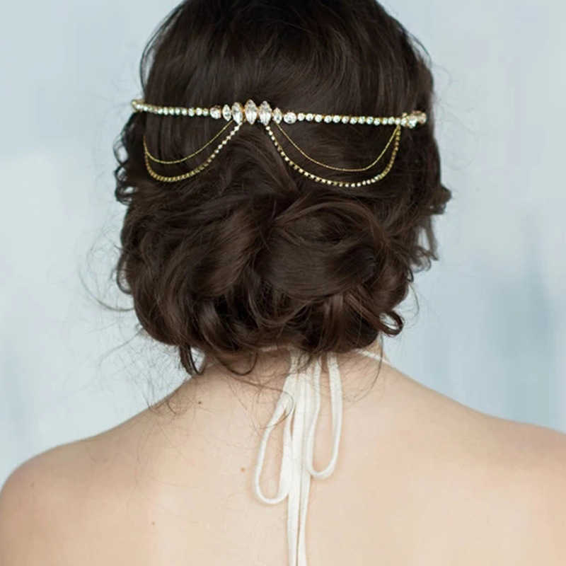 

Bling Crystal Hair Clip Chain Tassel Pin New Multi Layered Rhinestone Bridal Insertion Comb Wedding Headwear Shiny Barrette Accessories Head Jewelry Headdress