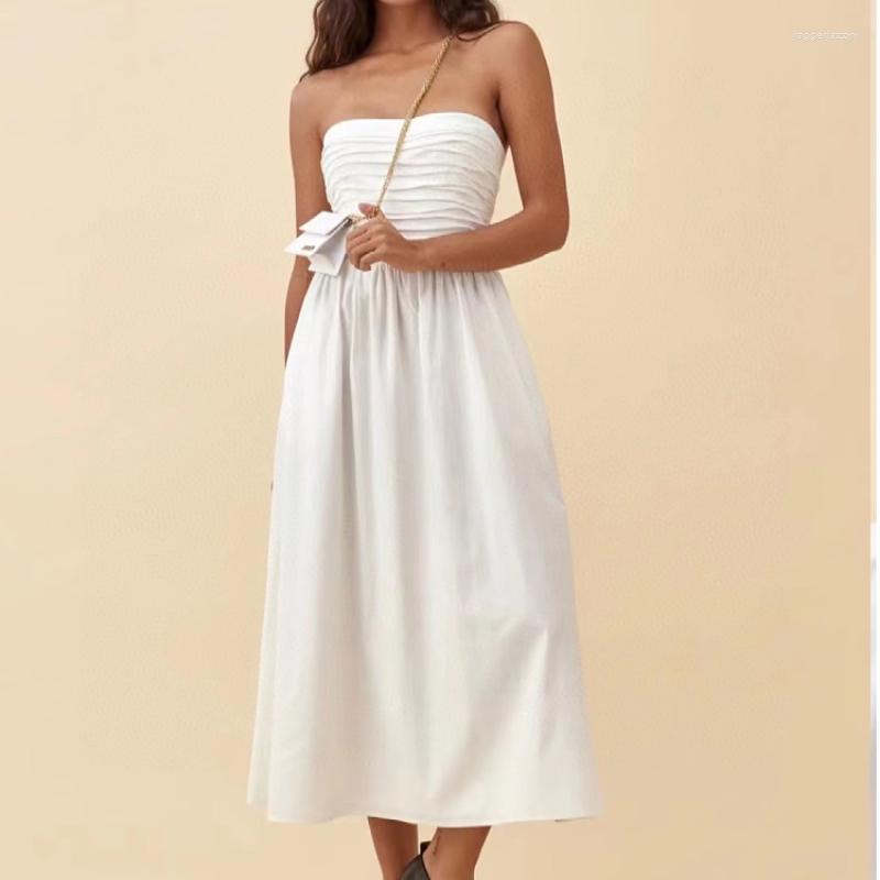 

Casual Dresses 2023 Women Pleated Bra Suspender Cotton Dress High Waist A-line Resort Style, Black