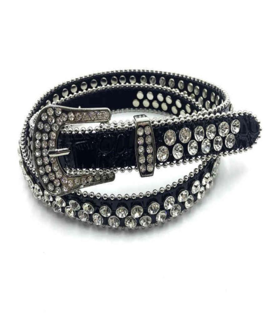 

Crocodile Pu imitation leather women039s single row decorated thin female pin buckle inlaid with diamond belt and steel ball7231851, Black
