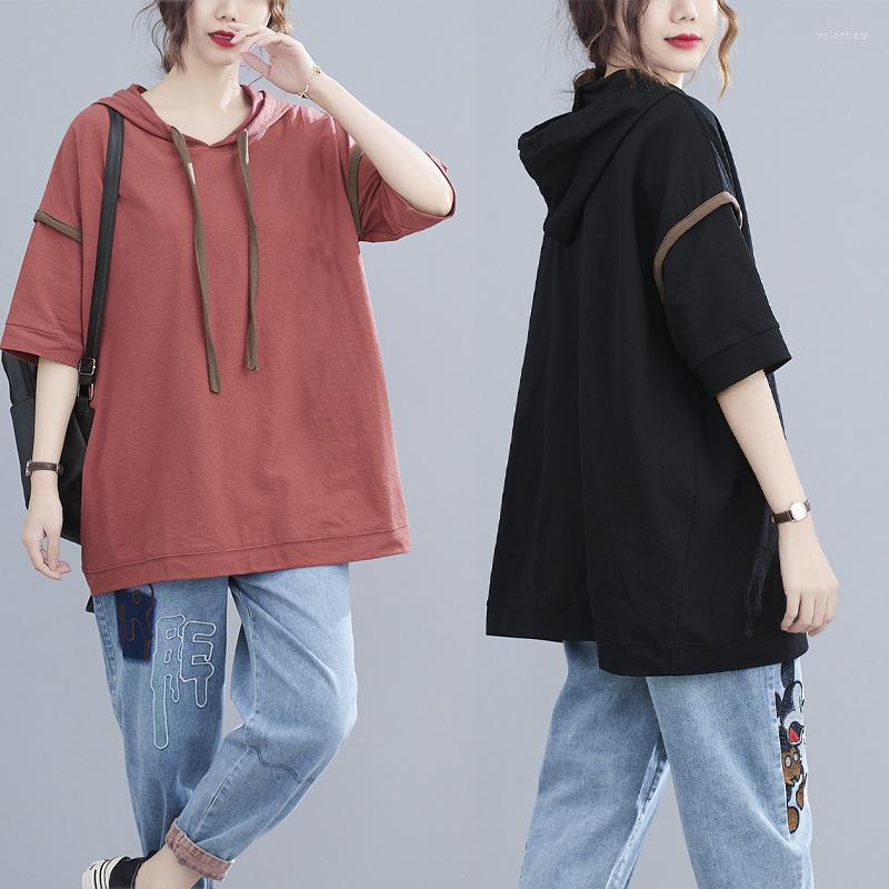 

Women's T Shirts Hooded T-shirt Women's 2023 Summer Dress Loose Foreign Style Age Reducing Color Matching Top, Black