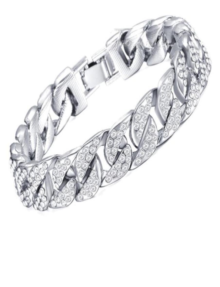 

Top Men039s Gold Plated Diamond Bracelet Europe and America Hip Hop Inlay Rhinestone Men039s Bracelet Creative Personality G5254975