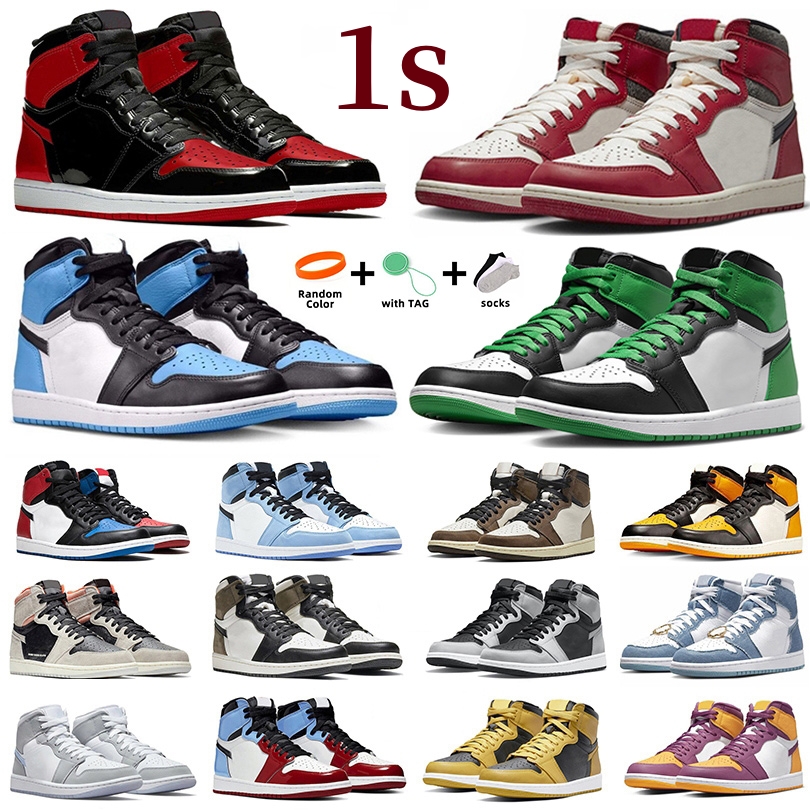 

1 1s Men Women Basketball Shoes Bred Patent Lost Found Denim Gorge Green True Blue University Blue Lucky Green Dark Mocha UNC Toe StarFish Chicago Sports Sneakers 36-47, Color#27