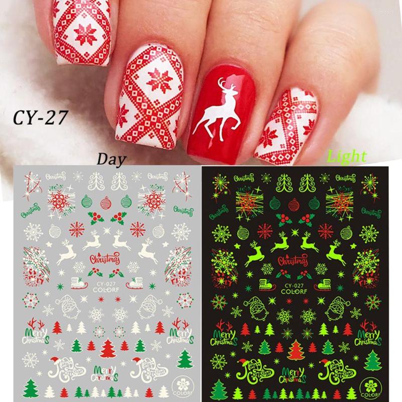 

Nail Stickers 1 Pc Luminous Christmas Santa Snowman Designs Self Adhesive DIY 3D Manicure Wraps Decal, Cy-022