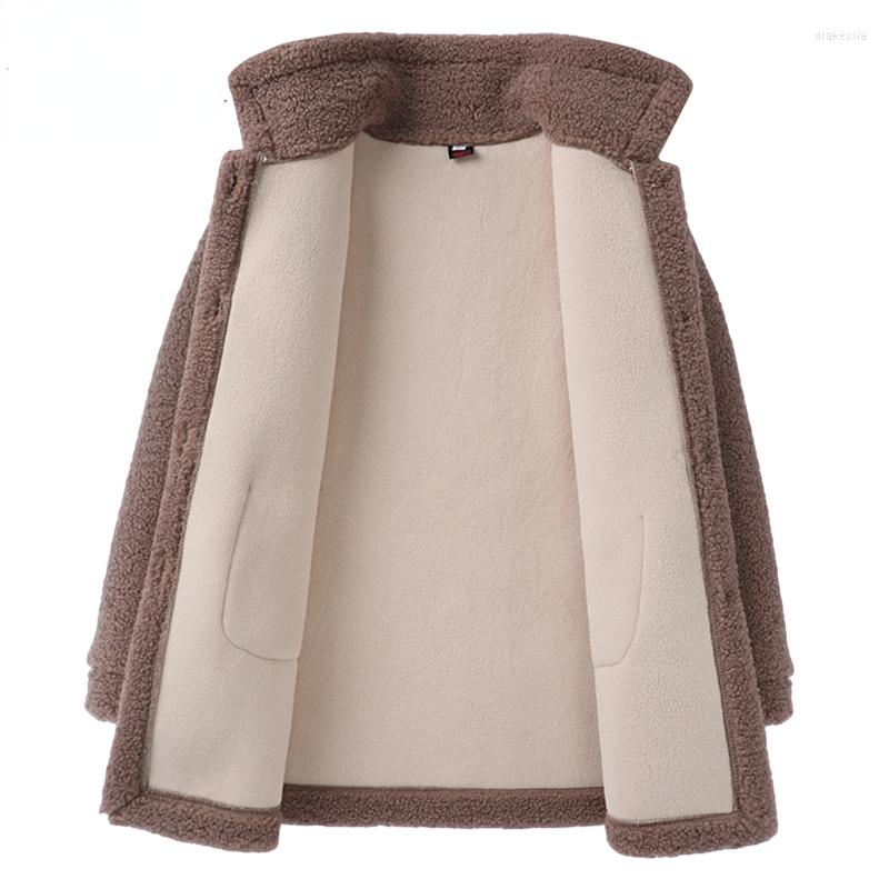 

Women's Fur Lambswool Autumn Winter Coat Women Thick Warm Jacket Medium-Length Elegant Mother Casual Loose Outwear, Coffee color