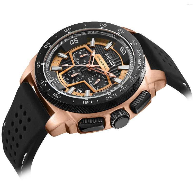 

Wristwatches Luxury Watches With Quartz Megir Males Mens Chronograph Sport Movement Rubber Top Band Luminous Wristwatch For Man Boys Clock, Mn2056gs-bk-1