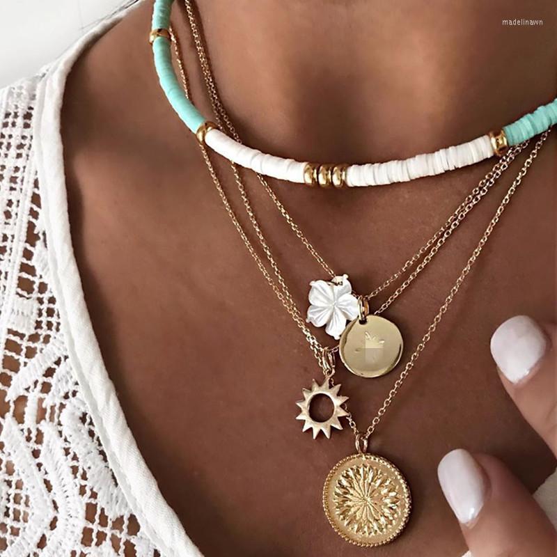 

Chains ZOSHI Bohemian Necklace For Women Fashion Soft Pottery Flower Sun Pendant Multilayers Trendy Jewelry