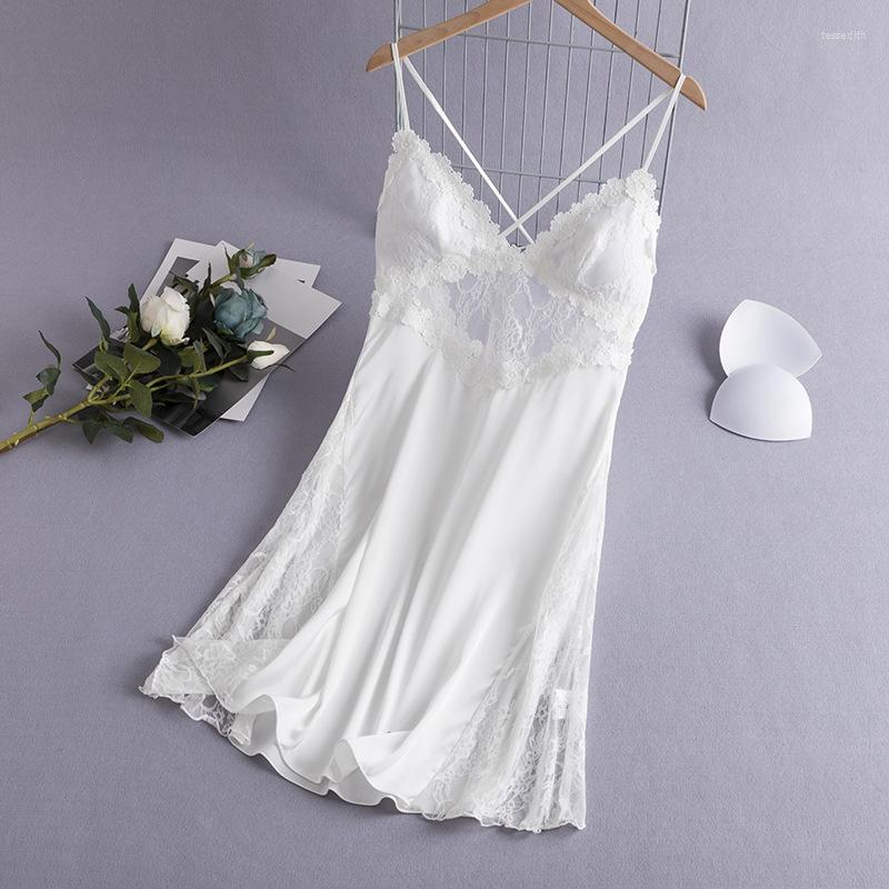 

Women's Sleepwear Jxgarb Sexy Women See Through Satin Sleepshirts Fashion Female Hollow Out Summer Like Silk Nightgown Underwear With Bust, Black