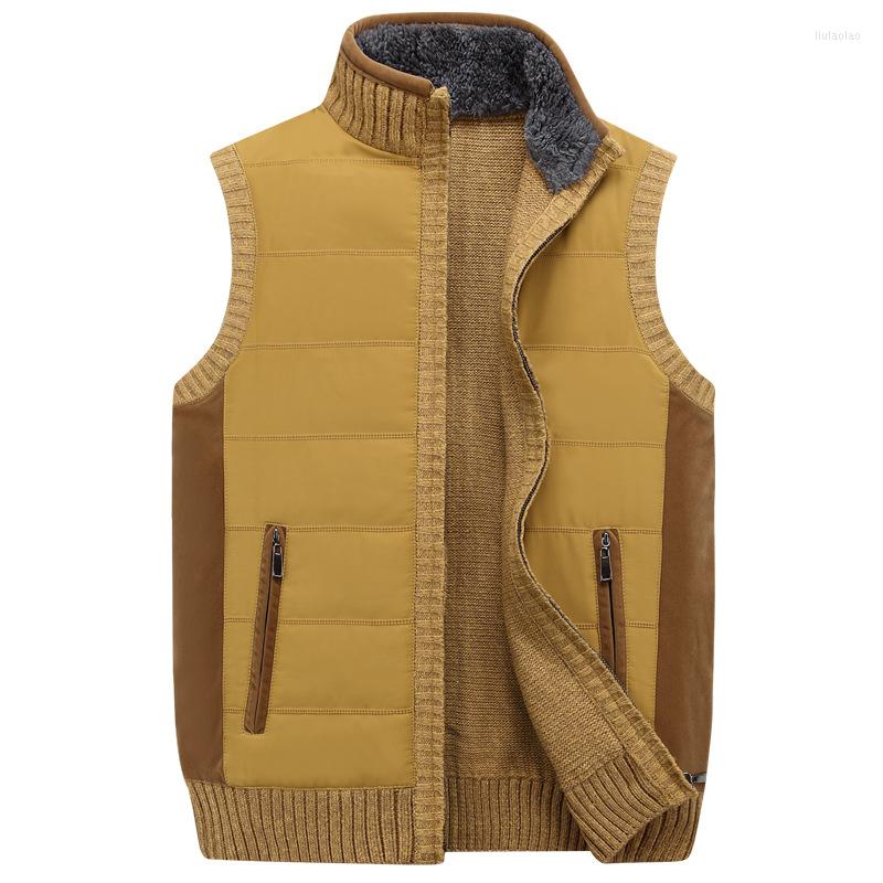 

Men's Vests Men Autumn Winter Thicken Warm Cotton Cowboy Cardigan Men's Casual Knit Sweater Coat Sleeveless Jacket Waistcoat Sweaters, Black