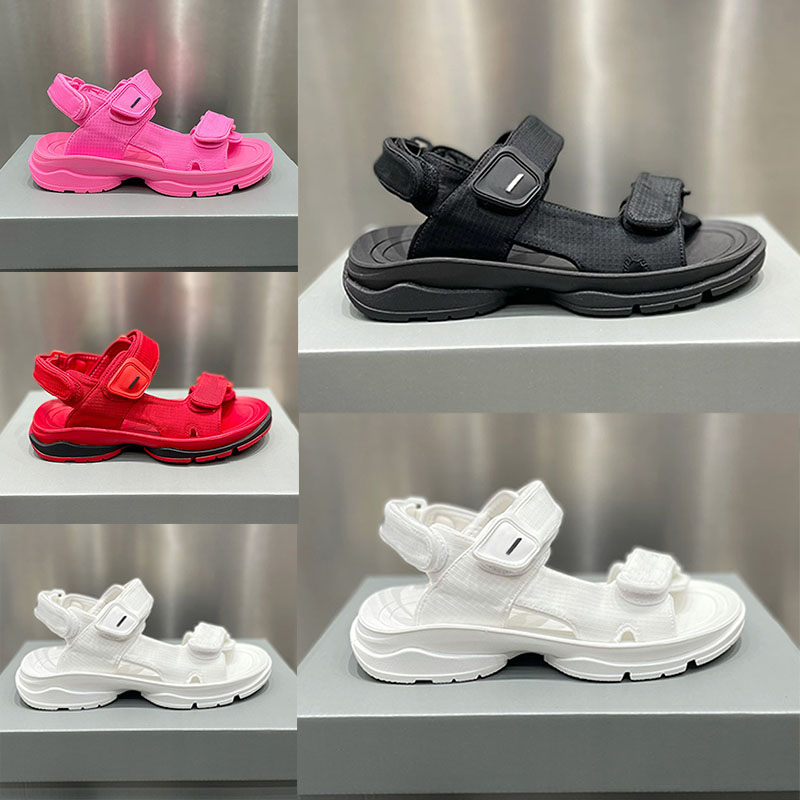 

Lady Mens Tourist Sandals Top quality loop straps hollow out exceed ventilate elegant Womens Street walking Designer sandals A1000 White Rose Red Size 35-46, Freight supplement