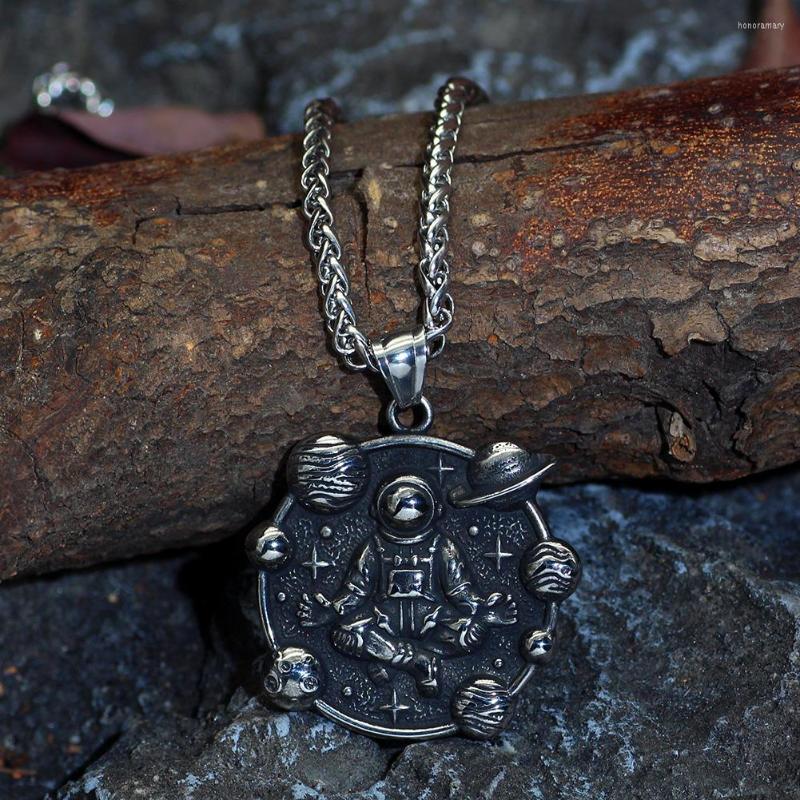 

Chains Speacemen Astronaut Meditating Punk Goth Gothic Necklace Stainless Steel Jewelry For Women Men Gift