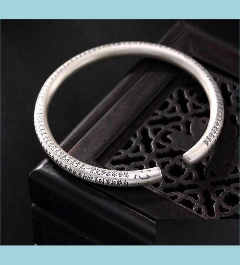 

Bangle S999 Sterling Sier Prajna Paramita Heart Sutra Pure Bracelet Retro Opening Tibetan Buddhist Drop Delivery 2021 Jewelry Brac1084130