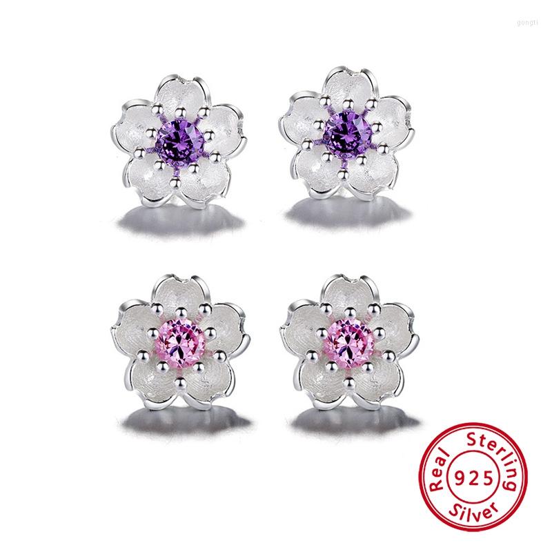 

Stud Earrings 1 Pair Romantic Sakura Flower 925 Sterling Silver For Women Charm Fine Jewelry Fashion Luxury Sweet Ear Studs Set