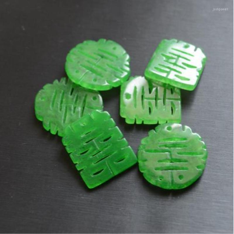 

Charms Natural Gemstone Energy Pendant Hand Carved Double Happiness Jadeite For Jewelry Making DIY Necklace Earrings Accessories