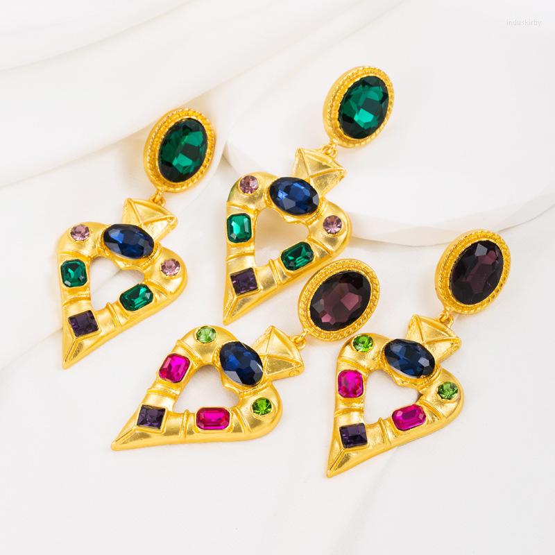 

Dangle Earrings Bohemian Fashion Vintage Resin Heart Drop Earring Women Ethnic Exaggerate Alloy Geometry Jewelry Gift Wholesale