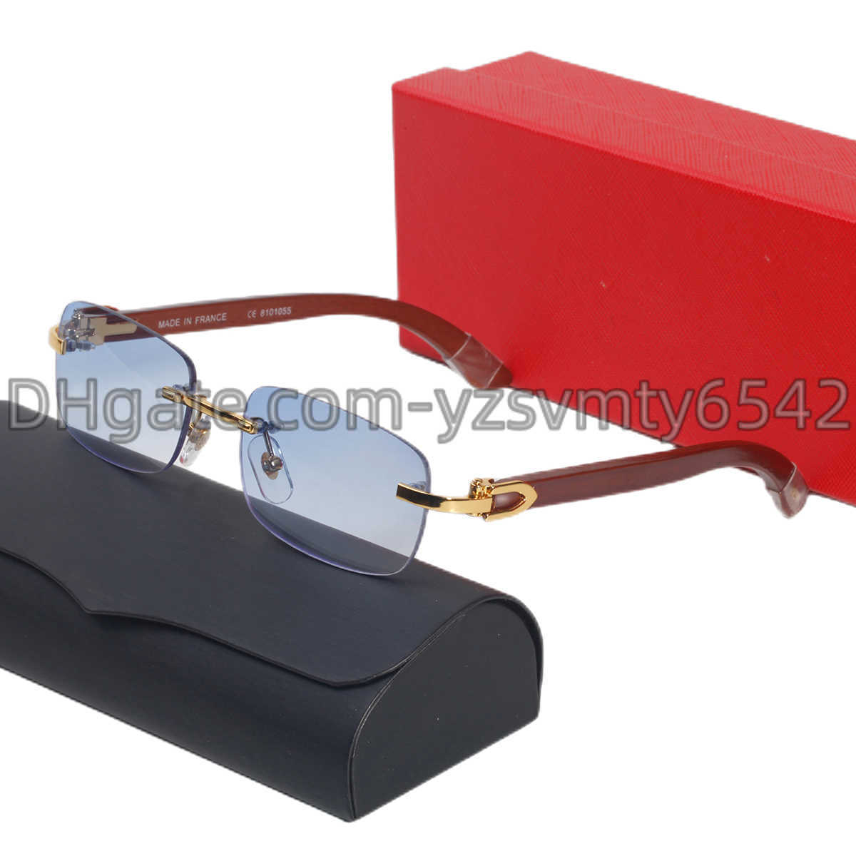 

luxury Designer Sunglasses rimless glasses eyeglasses lunette Fashion Wooden eyewear Big Square Gold Frame UV400 Beach Show square sunglass With box RVQT aaa