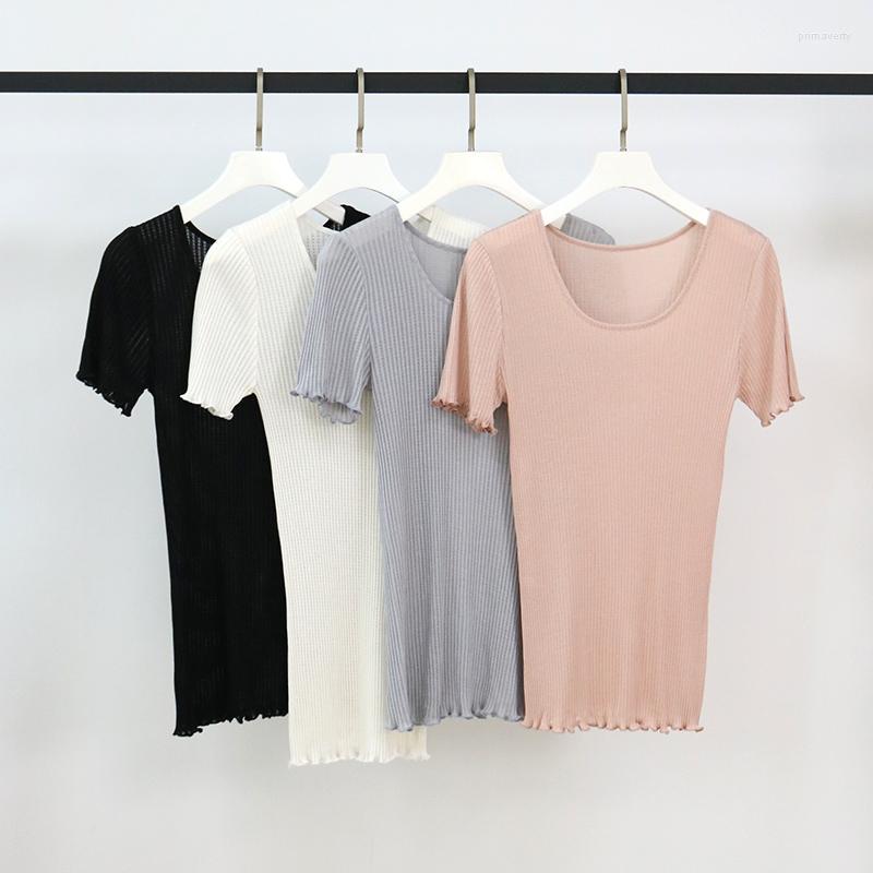 

Women's T Shirts Leechee Nature Silk T-shirt Short Sleeve Bottoming Shirt Summer Versatile Slim-fit Mulberry Garden Collar, Black