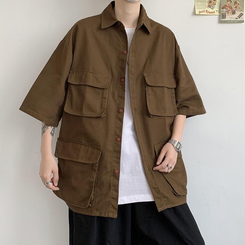 

Men's Casual Shirts Summer Loose Cotton Work Clothes Short-sleeved Shirt Men's And Women's Coat, Ad638-3