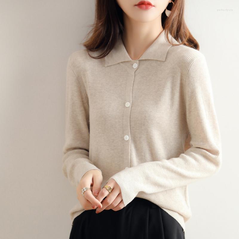 

Women' Knits Fine Imitation Superfine Wool Cardigan Women' Thin Spring Autumn POLO Collar Loose Long-Sleeved Simplicity Office Knitted, Black
