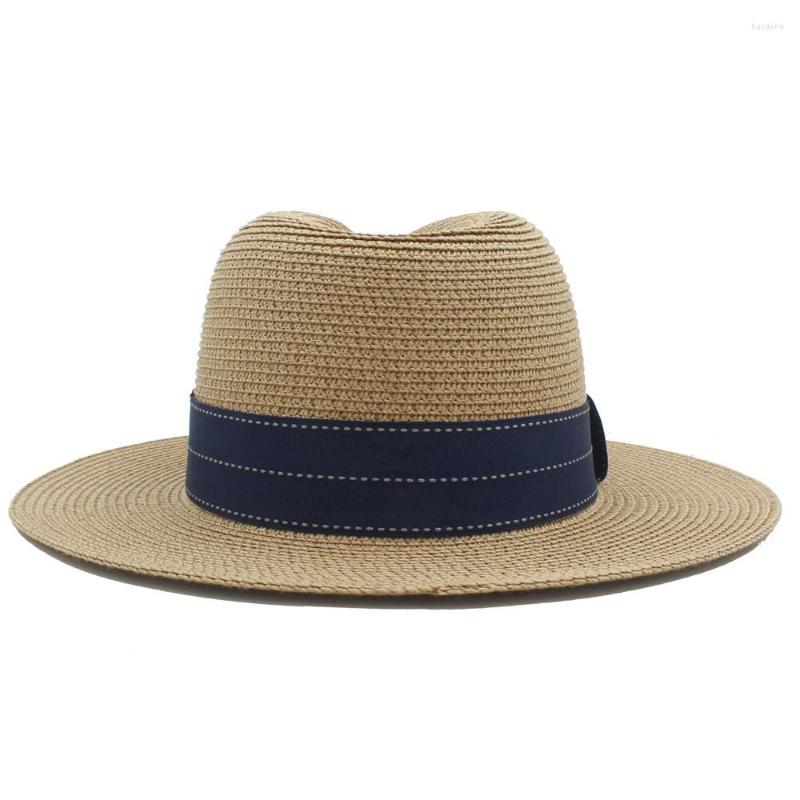 

Wide Brim Hats 2023 Women Summer Toquilla Straw Panama Sun Hat For Elegant Lady Floppy Seaside Sunbonnet Beach Cap Striped Ribbon, Black