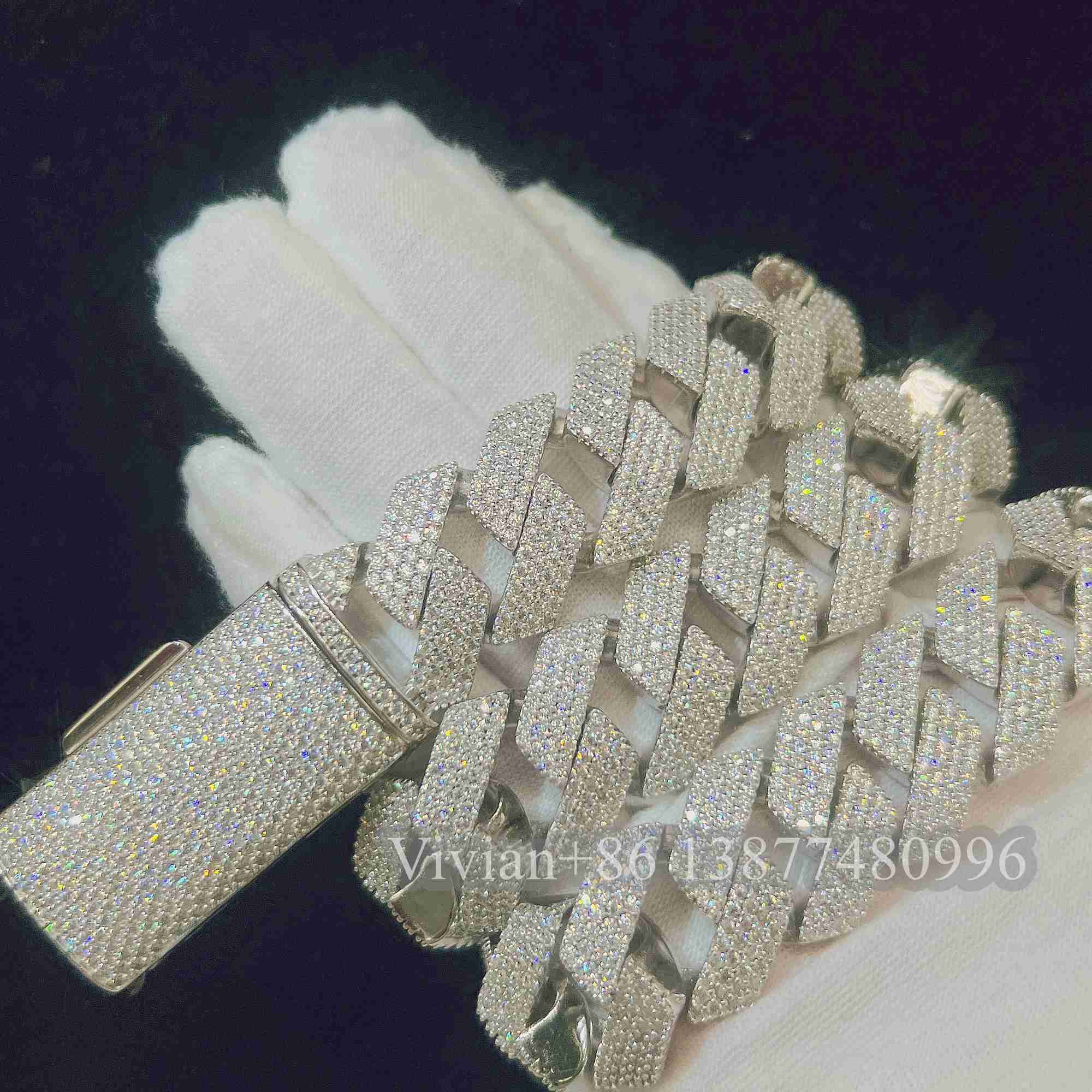 

20mm Fashion Jewelry Necklaces Hip Hop Vvs Moissanite Diamond Miami Cuban Link Chain 925 Sterling Silver Necklace